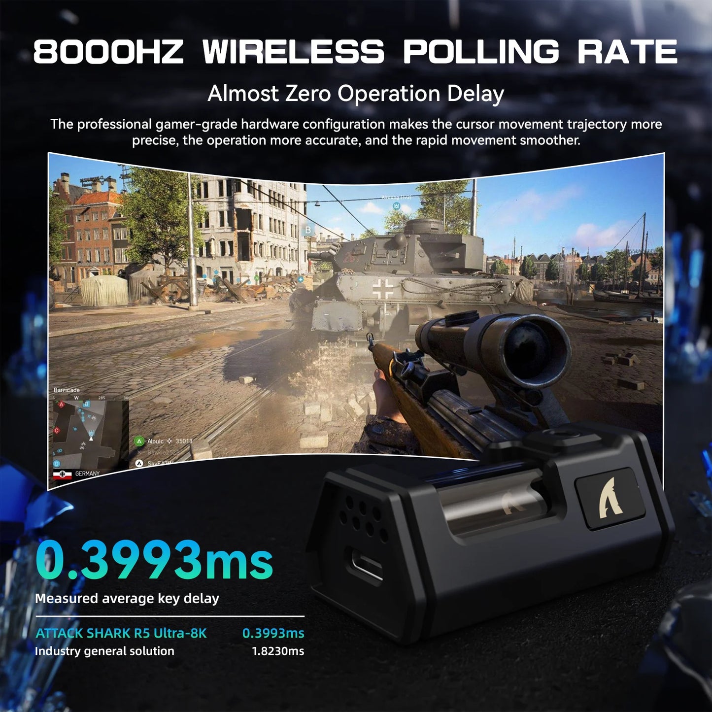 ATTACK SHARK R5 Ultra 8K Carbon Fiber Wireless Gaming Mouse with 42000 DPI-PAW3950 MAX Sensor -39g Ultra-Lightweight for Win/Mac