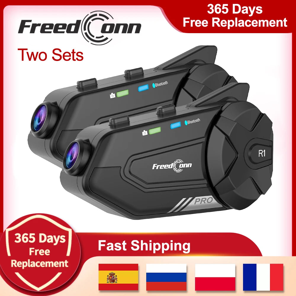 Motorcycle Intercom Helmet Bluetooth Headset Group Speaker Headphone WiFi App Freedconn R1Pro Motorbike Dash Cam Moto Auto Dvr