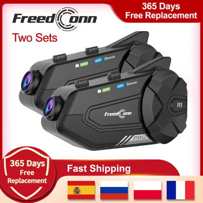 Motorcycle Intercom Helmet Bluetooth Headset Group Speaker Headphone WiFi App Freedconn R1Pro Motorbike Dash Cam Moto Auto Dvr