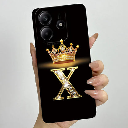 Case For Xiaomi Redmi Note 14 5G Phone Cover Note14 Global Funda Luxury Crown Letters Soft Silicone Back Cover For Redmi Note 14