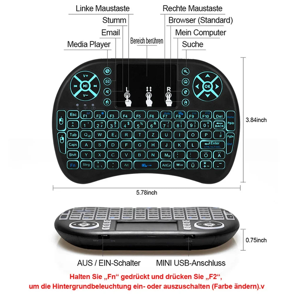 Air Mouse Backlit Mini Wireless Keyboard Azerty Spanish French Portuguese Russian Brazil Language With Touchpad N PC TV Box RGB