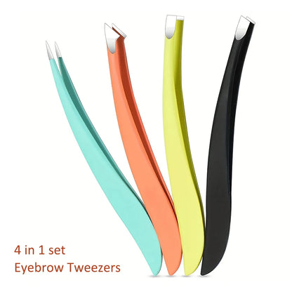 Ouriner 4‑Piece Stainless Steel Eyebrow Tweezers Set