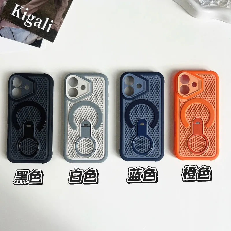 Invisible Support Bracket Cooling Heat Dissipation Phone Case for IPhone 18 Pro 17 16 15 14 13 Pro Max Breathable Magnetic Cover