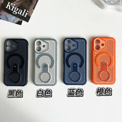 Invisible Support Bracket Cooling Heat Dissipation Phone Case for IPhone 18 Pro 17 16 15 14 13 Pro Max Breathable Magnetic Cover