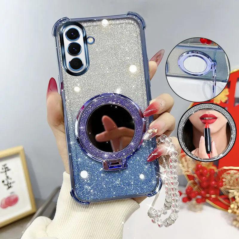 Samsung Glitter Mirror Stand Shockproof Beaded Case Cover