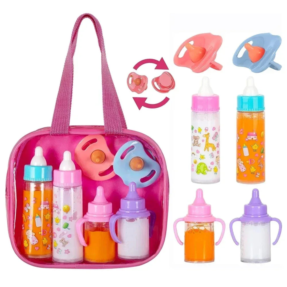 Large Baby Doll Feeding Bottle Set – 2 Bottles with Toy Pacifier - Urbizia