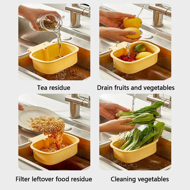 Kitchen Sink Filter Basket – One-Click Press Drain Storage Rack