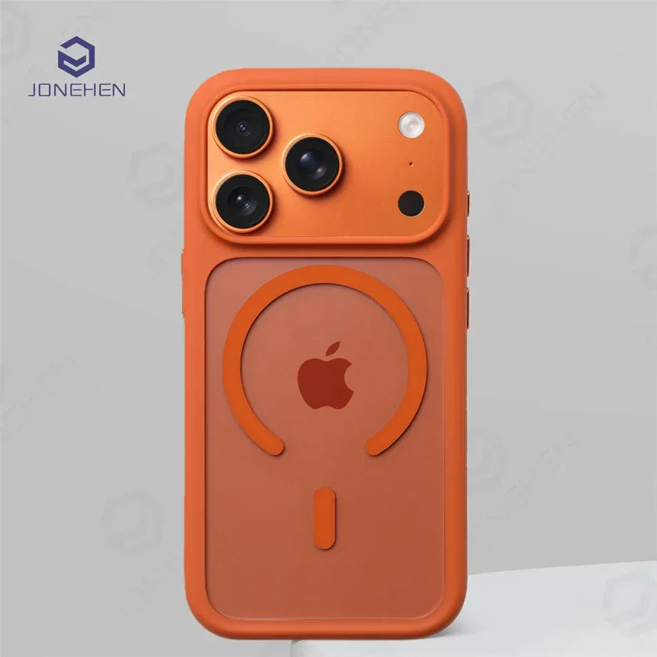 For Magsafe Transparent Camera Control Button Case For iPhone Air 16 17 Pro Max 17pro Orange Magnetic Armor Shockproof Cover