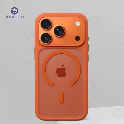 For Magsafe Transparent Camera Control Button Case For iPhone Air 16 17 Pro Max 17pro Orange Magnetic Armor Shockproof Cover