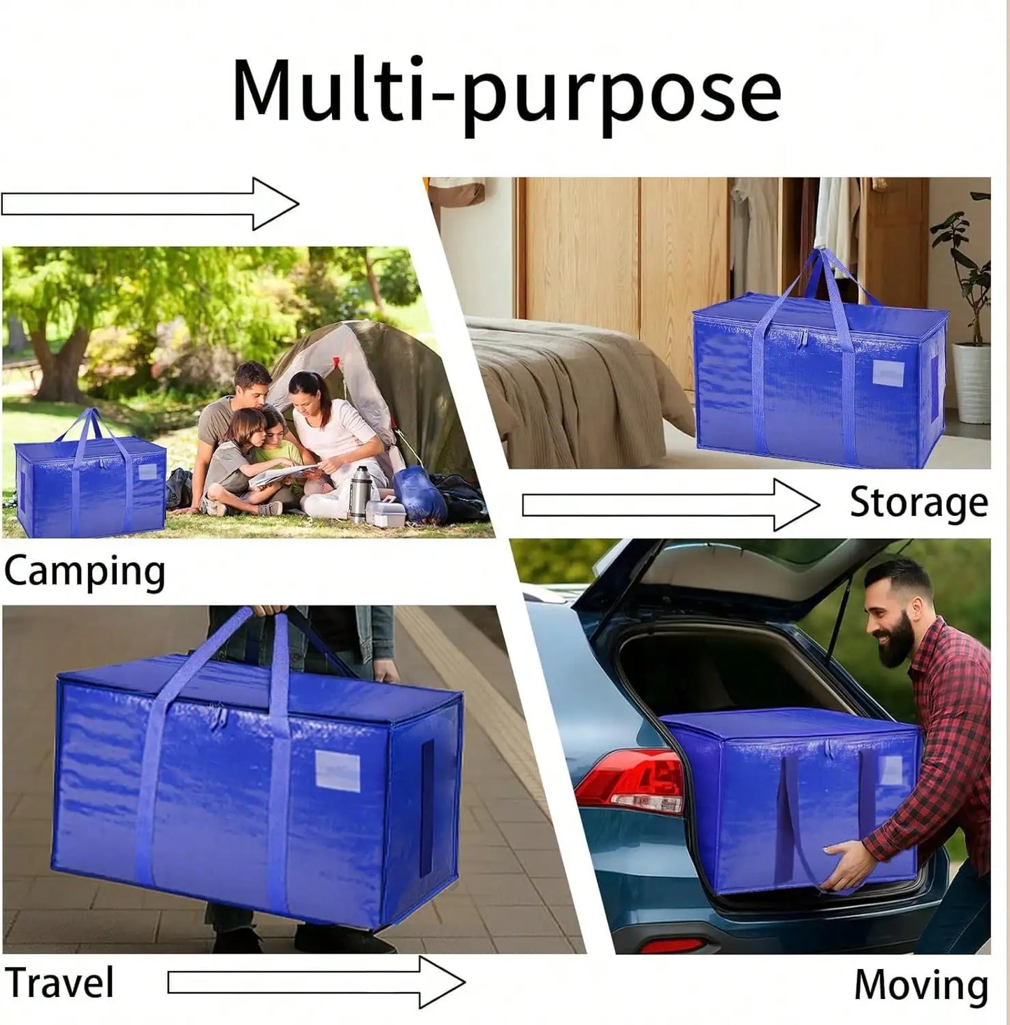 6 Pack Extra Large Moving Bags With Zippers & Carrying Handles, Heavy-Duty Storage Tote Moving Boxes For Space Saving