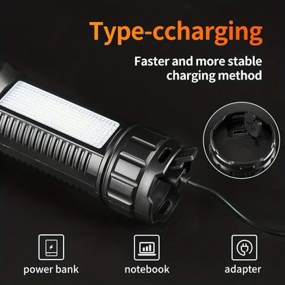 LED Flashlight Rechargeable Long-Beam Portable Outdoor Emergency Lighting With Long Battery Life, Suitable For Camping And Hiki