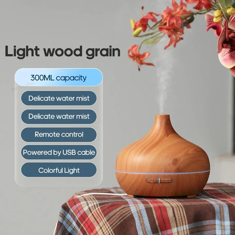 Wood Grain Aromatherapy Diffuser USB Humidifier Desktop Air Purifier Aroma Cool Mist Difusor/Essential oil set - Urbizia