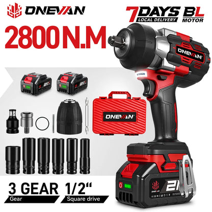 ONEVAN 8000RPM 2800N.M Brushless Electric Impact Wrench Cordless Car Repair Screwdriver Drill Power Tool For Makita Battery Pin