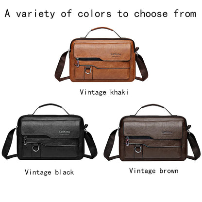 Durable Retro Men’s Crossbody Bag, Soft Faux Leather Handheld Messenger Purse Available in Black, Brown & Coffee Solid Colors