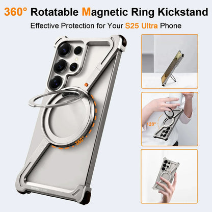 Eary Phone Case for Samsung Galaxy S25 S24 Ultra for Magsafe Magnetic Ring Stand 360°Rotating Frameless Metal Shockproof Cover