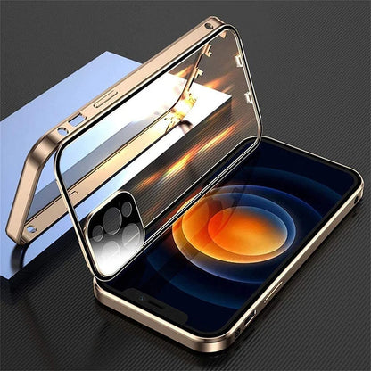 360°Full Protection Metal Magnetic Double-Sided Glass Lock Buckle Phone Case For iPhone 16 Pro Max 14 12 13 11 15 Pro Max Cover