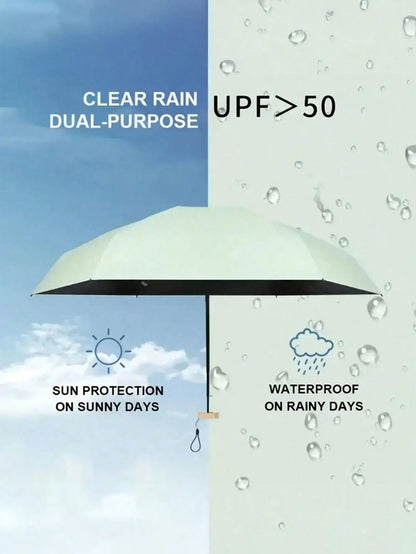 1pc Lightweight Portable Travel Umbrella, Waterproof, Manual Open/Close, 6 Reinforced Ribs, UV Protection Sunshade, Unisex (Due To Batch Differences, The Umbrella Fabric, Rib Color, English Letter Pattern Design, Button Shape