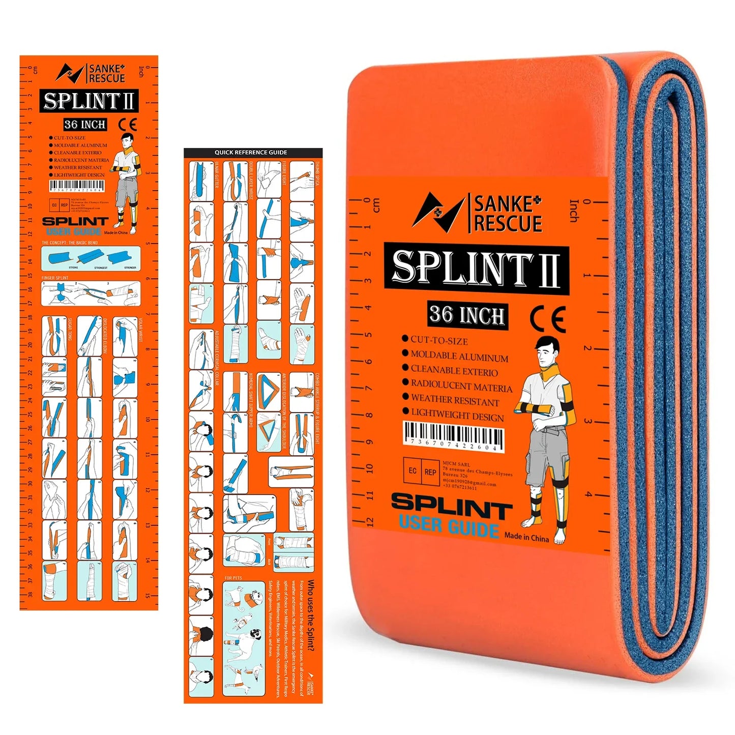 First Aid Splint 18-36" X 4.3"  Green-Gray Orange-Blue  Keep Bones in Position