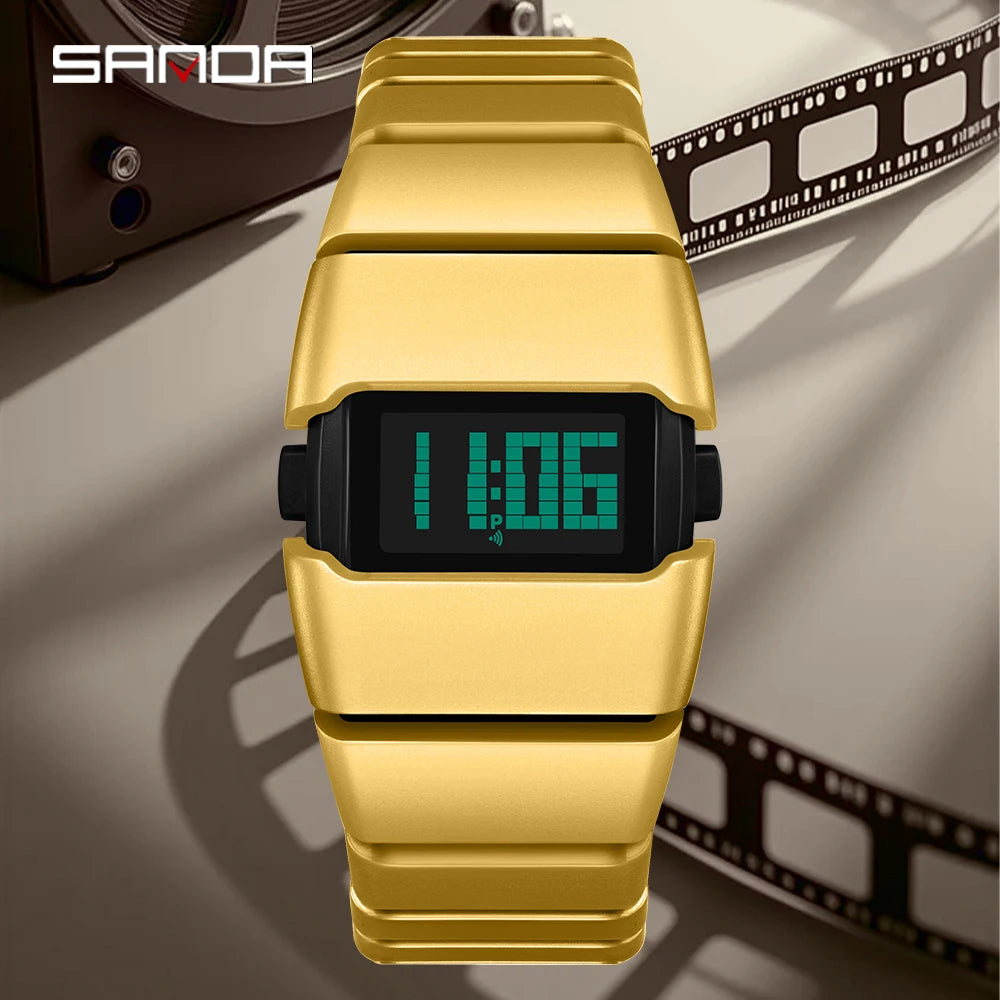 SANDA 9504 Y2K Retro Electronic Watch 5ATM Waterproof Night Light Display Snooze Alarm Clock Stopwatch Men's and Women's Watches