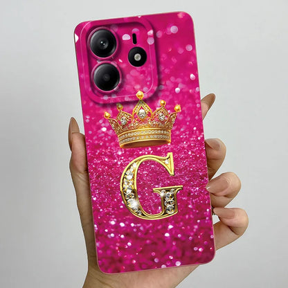 Case For Xiaomi Redmi Note 14 5G Phone Cover Note14 Global Funda Luxury Crown Letters Soft Silicone Back Cover For Redmi Note 14