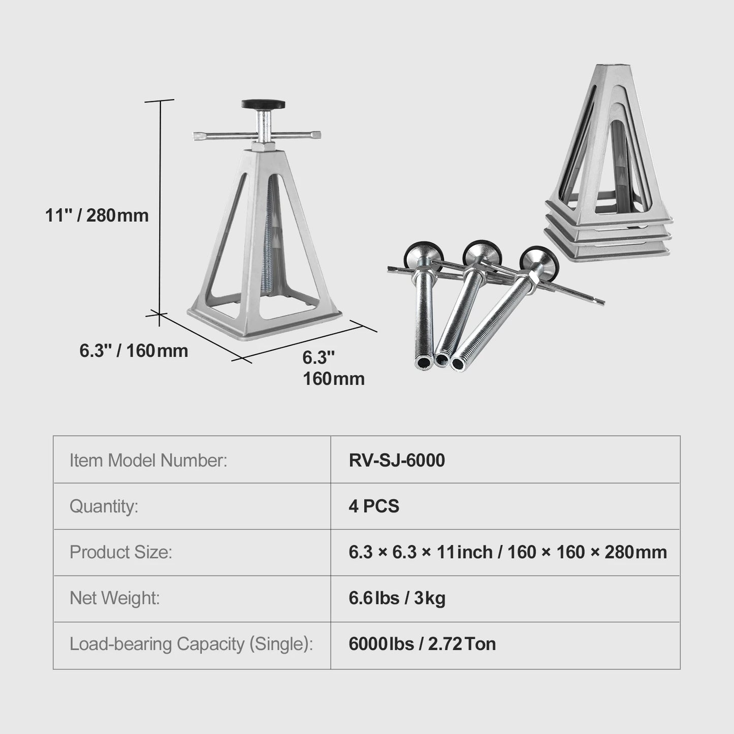 SucceBuy RV Stabilizer Jacks 4 Pack Aluminum RV Leveling Jacks Stack Jack for RV Travel Trailer Camper Single Screw Jack 6000Lbs