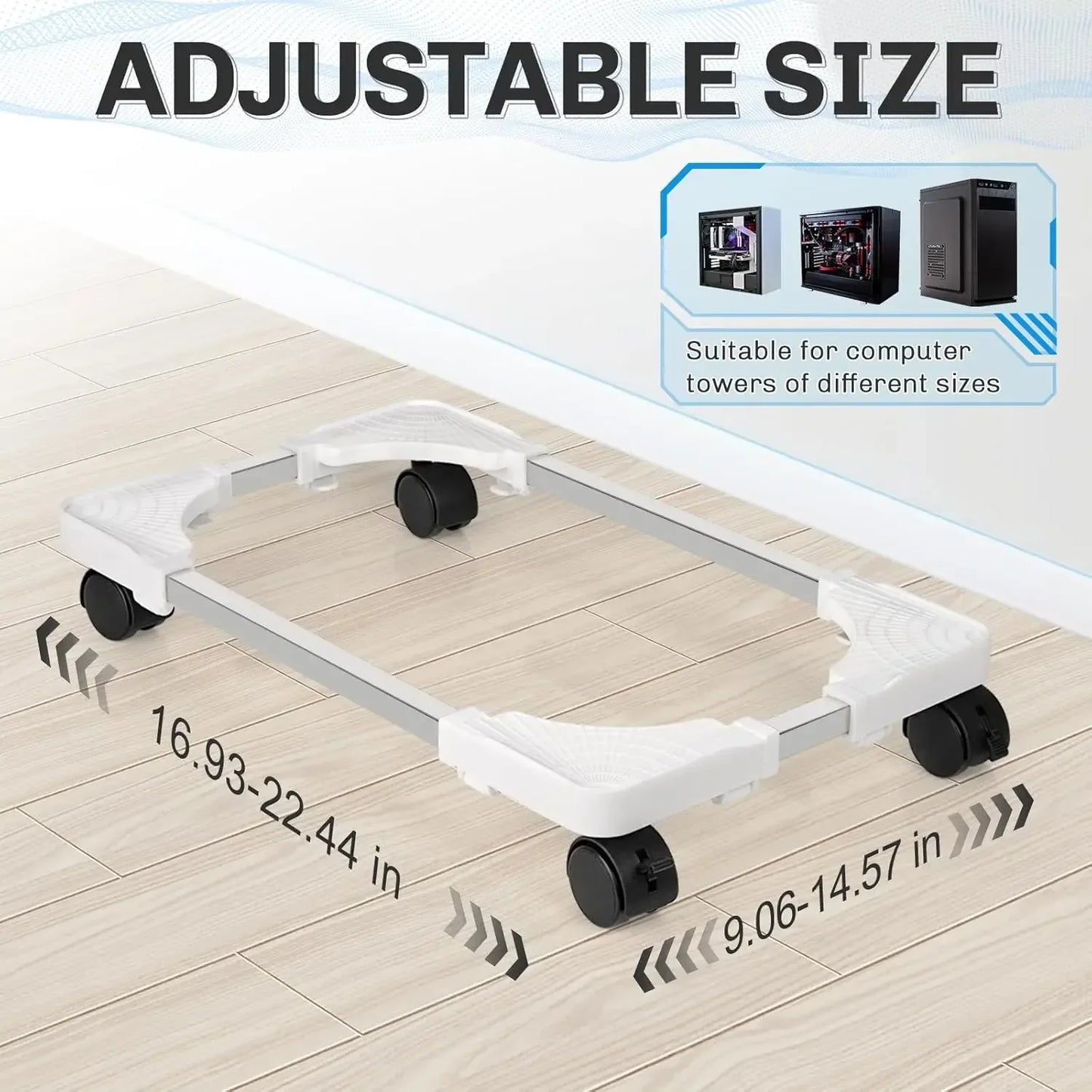 Adjustable Mobile PC Tower Stand with Wheels under Desk CPU Holder Adjustable Stable Mobile Computer Host Stand for Home Office - Urbizia