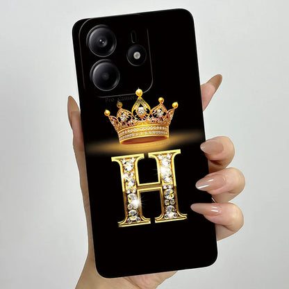 Case For Xiaomi Redmi Note 14 5G Phone Cover Note14 Global Funda Luxury Crown Letters Soft Silicone Back Cover For Redmi Note 14