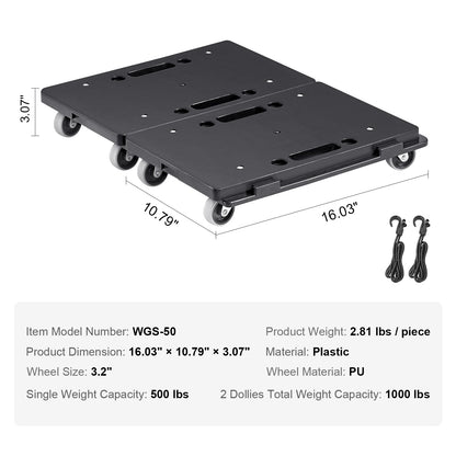 SucceBuy 2 Pack Furniture Mover Pallet Trolley 500 lbs Each Count with 4 Wheels Small Flat Dolly Cart for Industrial Machinery