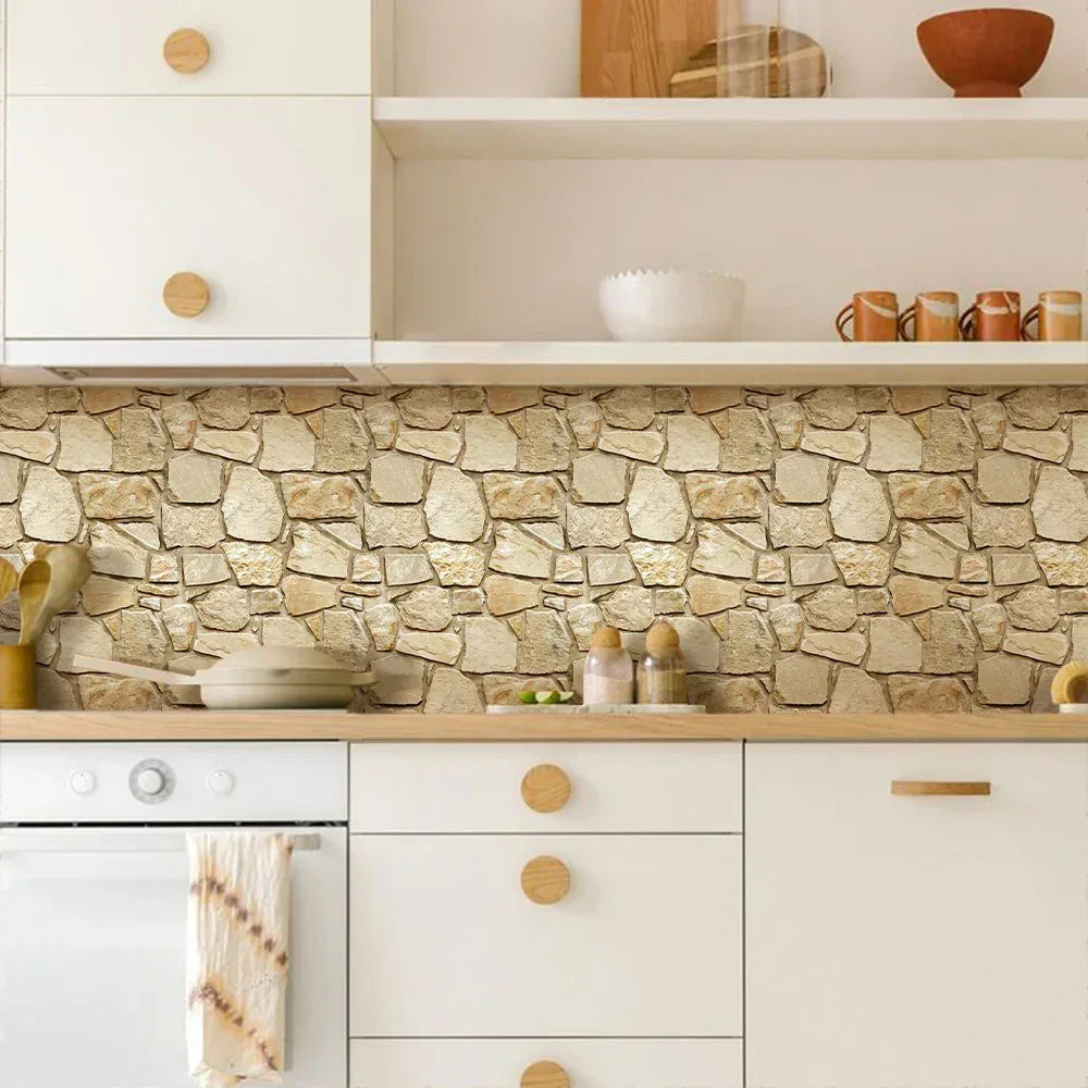 3D Tile Stickers, 3D Faux Stone Textures, Matte, 30cm x 30cm, Water and Mold Resistant, for Living Room, Kitchen Wall Update - Urbizia