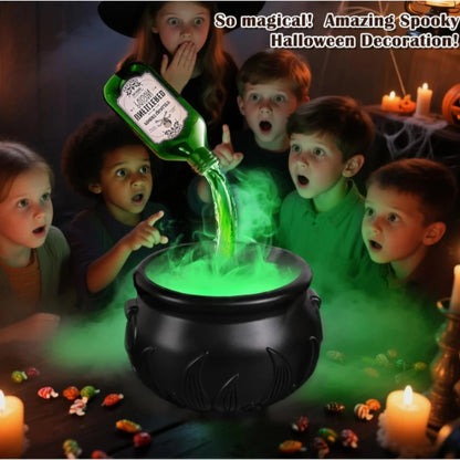 Halloween Cauldron Decoration – Floating Wizard Bowl with Fog & Skeleton Props
