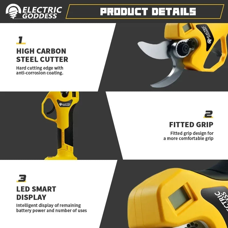 Electric Goddess Brushless 50mm Electric Pruning Shear Cordless Fruit Tree Bonsai Electric Scissors For Dewalt 20V Battery Pin - Urbizia