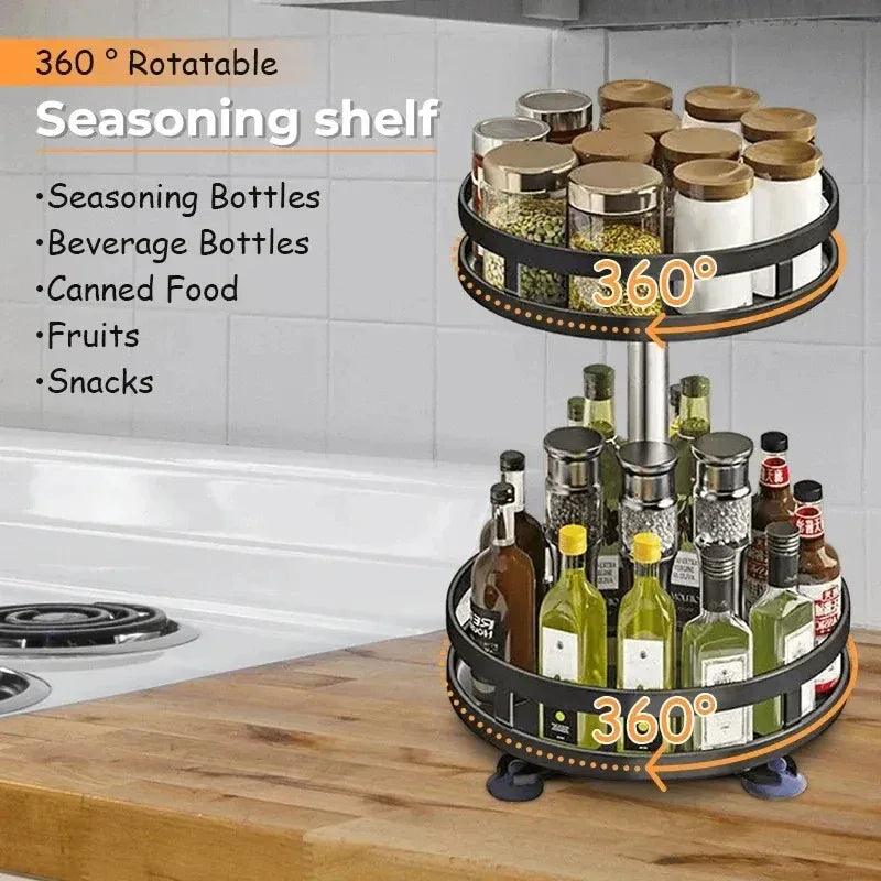 360° Rotating Kitchen Spice Storage Rack Organizer