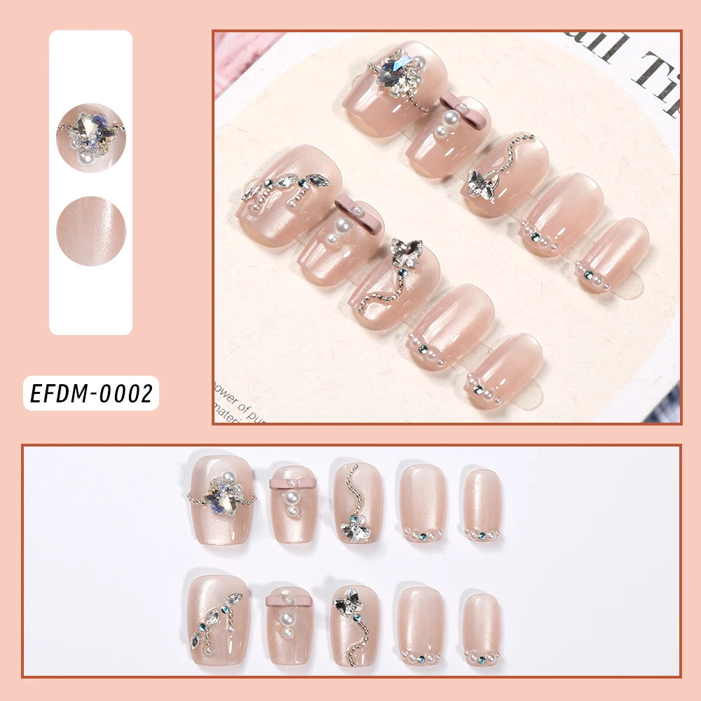 24Pcs Black Glossy Halloween Almond Fake Nails – Gradient French Press-on Nails with Rose, Heart & Skull Designs