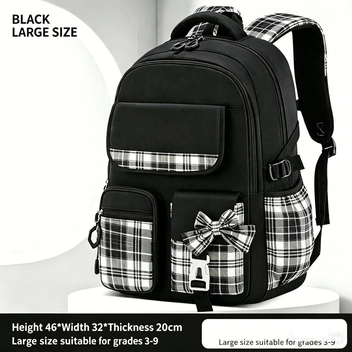 Protecting The Spine Ergonomics Elementary School Students Girls Checkered Backpack Large Capacity Lightweight Waterproof
