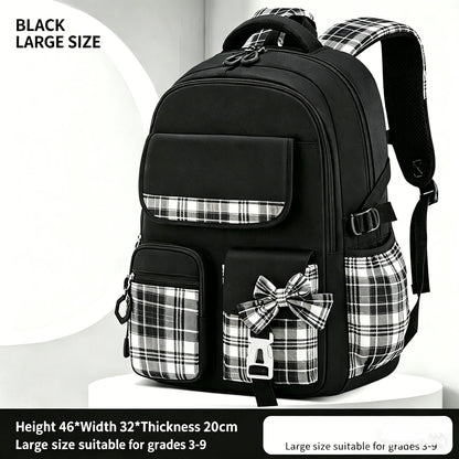 Protecting The Spine Ergonomics Elementary School Students Girls Checkered Backpack Large Capacity Lightweight Waterproof