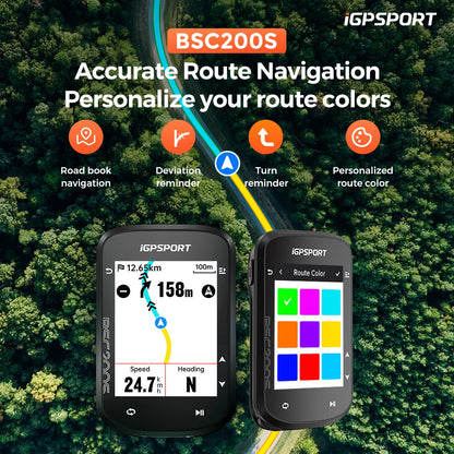 iGPSPORT BSC200S GPS Bike Computer Route Navigation Colorful Screen Wireless Bicycle Speedometer Cycling Odometer