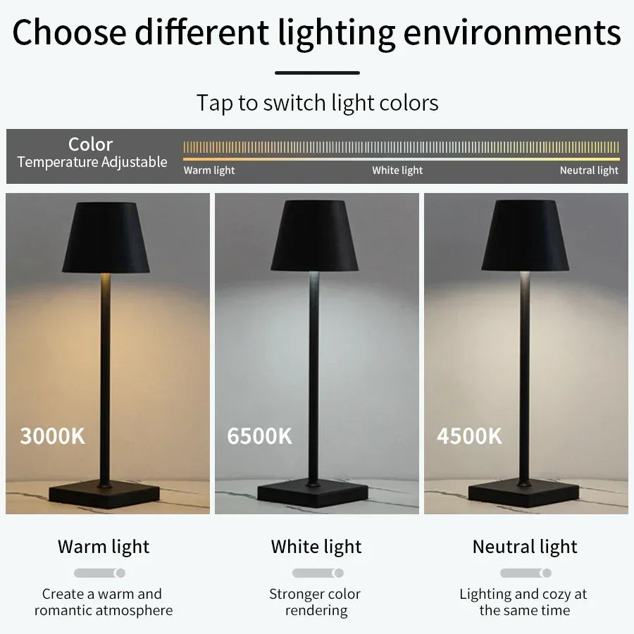 Rechargeable LED Table Lamp Touch Switch 3 Levels Dimmable Desk Lights Bar Club Dinner Creative Decorative Ambient Lighting - Urbizia
