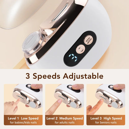 2 in 1 Multi-functional Electric Nail Clipper 3-Speed Nail Polishing Auto Nail Trimmer Scissor File with Light for Kids Adult