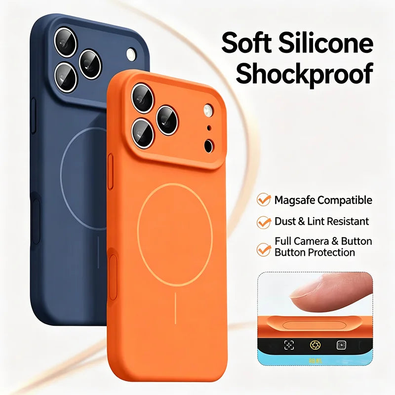 For 18 Magsafe Magnetic Wireless Charging Solid Color Soft Silicone Phone Case For iPhone 18 17 Pro Max 16 15 14 13 Bumper Cover