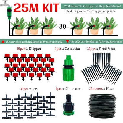 Greenhouse 10M-30M DIY Drip Irrigation System Automatic Watering Garden Hose Micro Drip Watering Kits with Adjustable Drippers