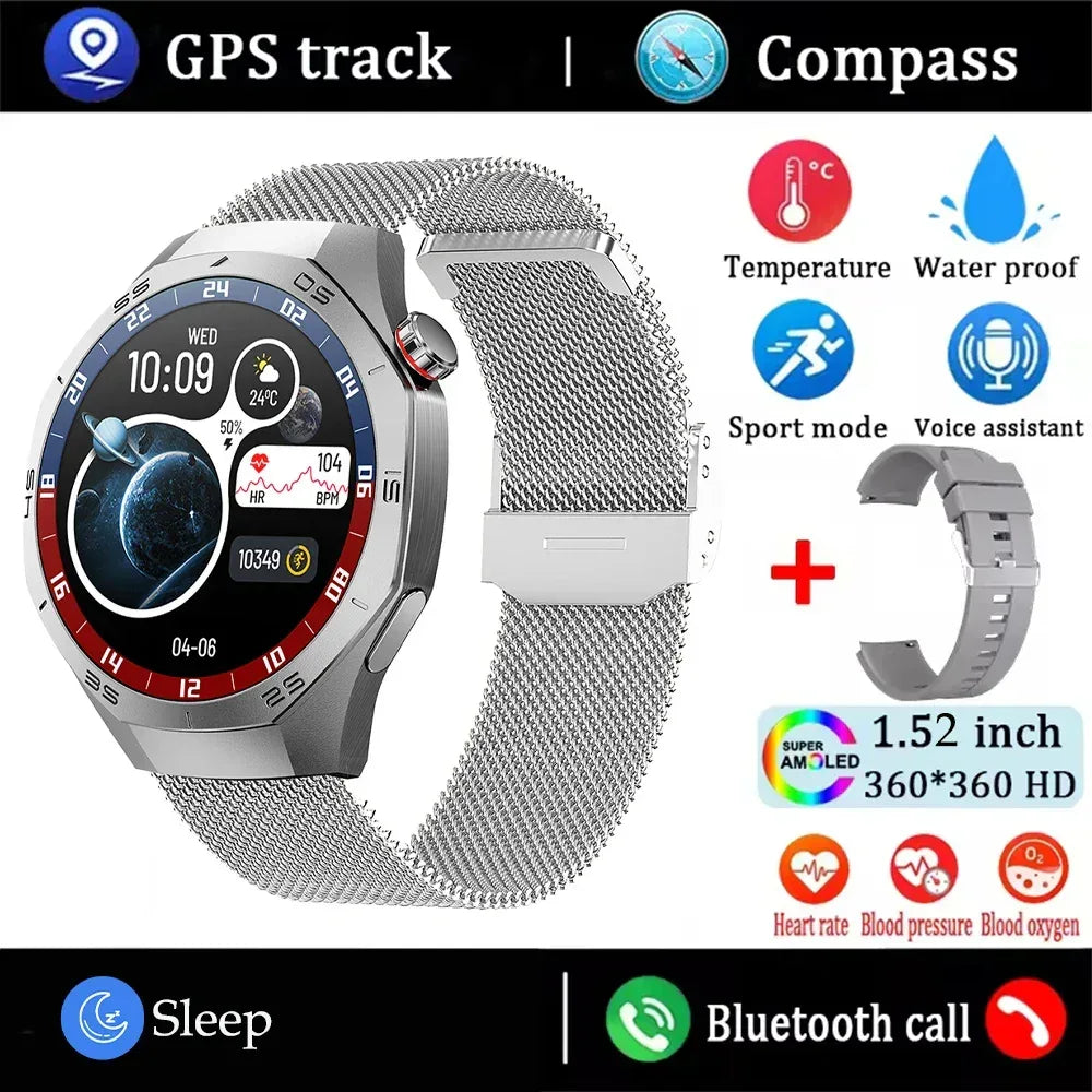 2025New For Android and ios Smart Watch Men AMOLED Screen GPS Motion trajectory Heart Rate Bluetooth Calls SmartWatch Waterproof - Urbizia