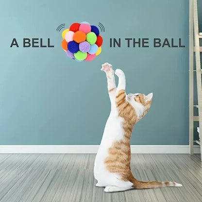 1/3PCS Cat Toys Cat Plush Ball Toy Pet Elastic Bell Ball Self Hi Ball Playing Cat Colorful Woolen Ball - Urbizia