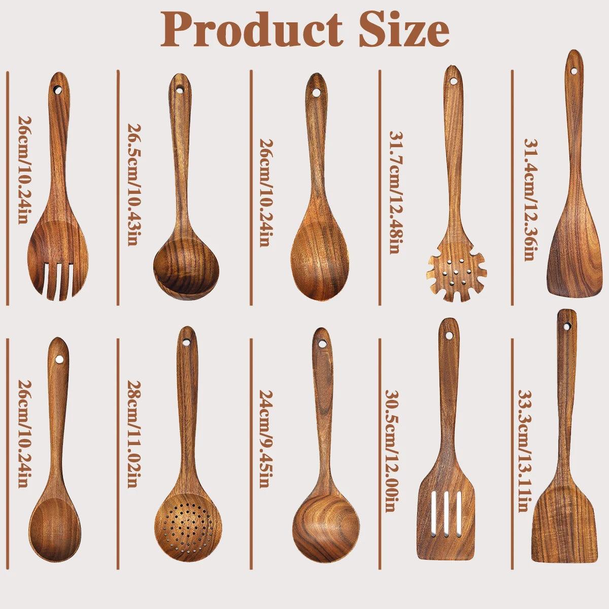 10-Piece Solid Wood Kitchen Utensil Set – Non-Stick Safe Cooking Tools