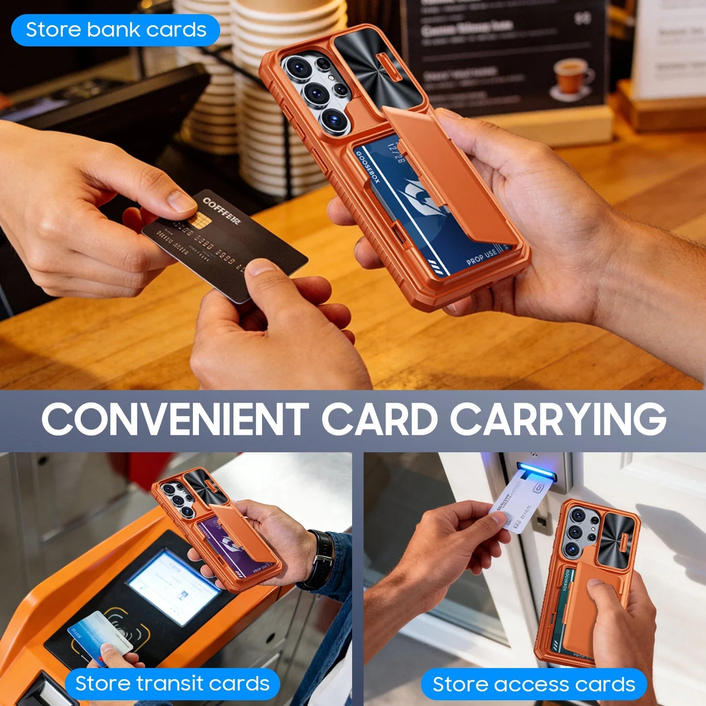 for Galaxy S26 Ultra Case Wallet RFID,Cards Holder,Camera Cove,Full Body Rugged Shockproof Silicone Protective Phone Case-orange