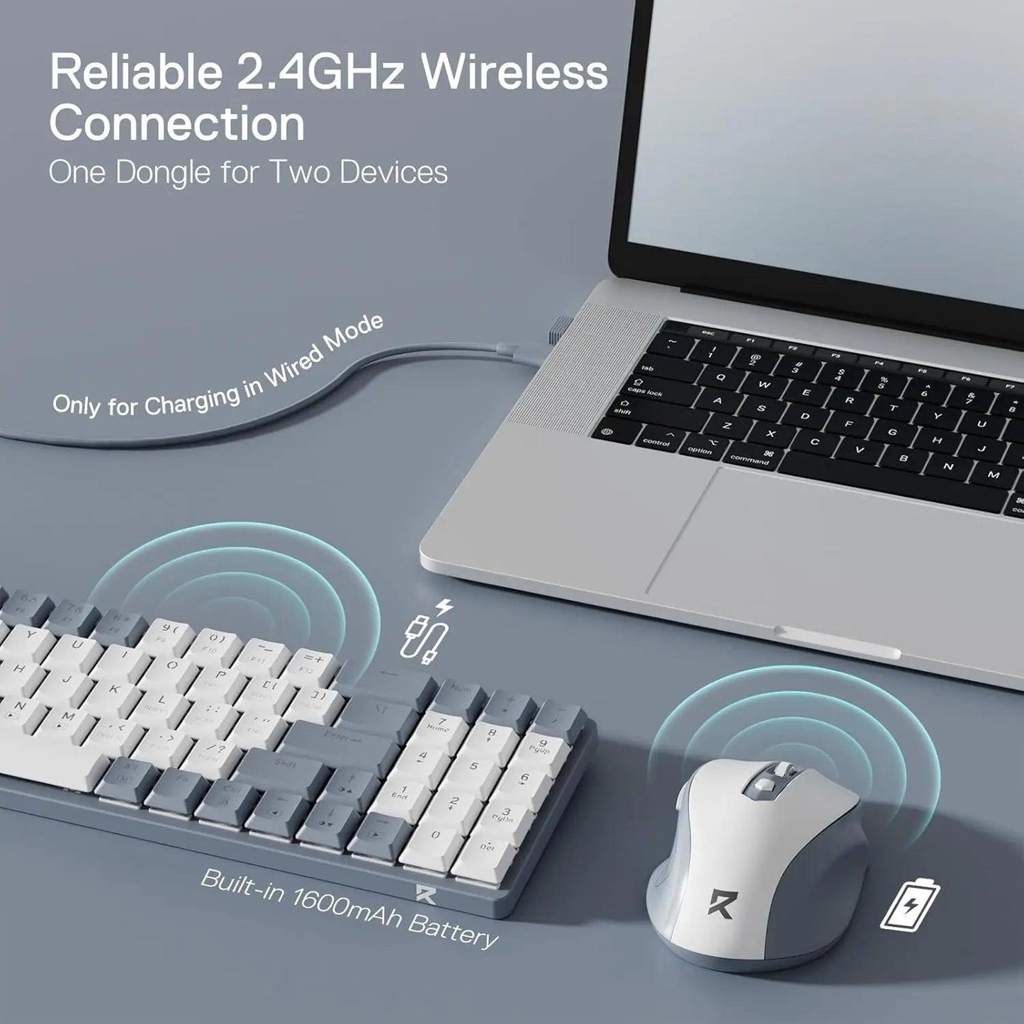 Redragon BS8772 Wireless Keyboard and Mouse Combo, 78 Keys 2.4Ghz Wireless Low-Profile Mechanical Keyboard w/ 2400 DPI Mouse