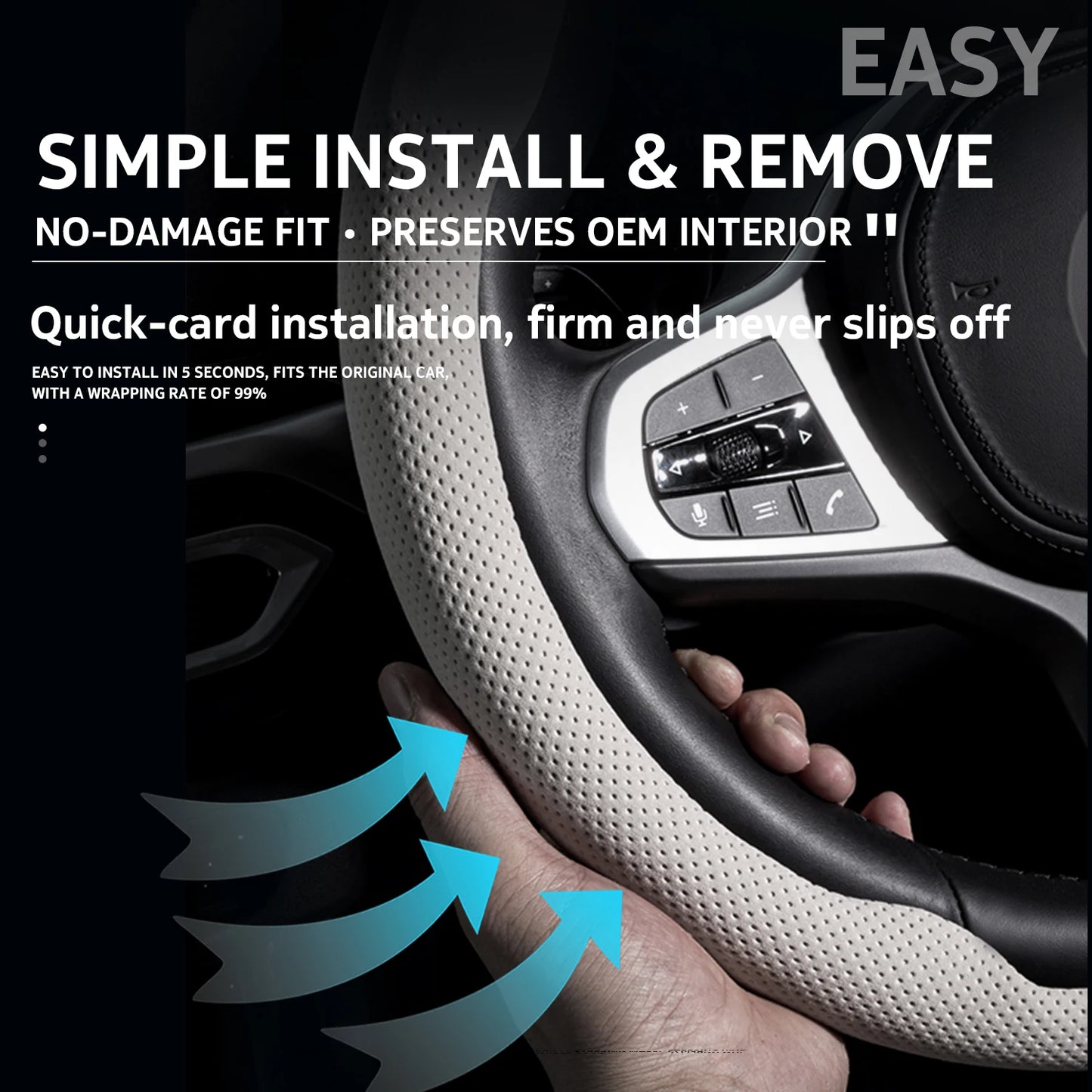 2026 New Ultra-Thin Car Steering Wheel Cover All-Season Universal  Anti-Slip Sweat-Absorbent Suede Nappa Automotive Interior