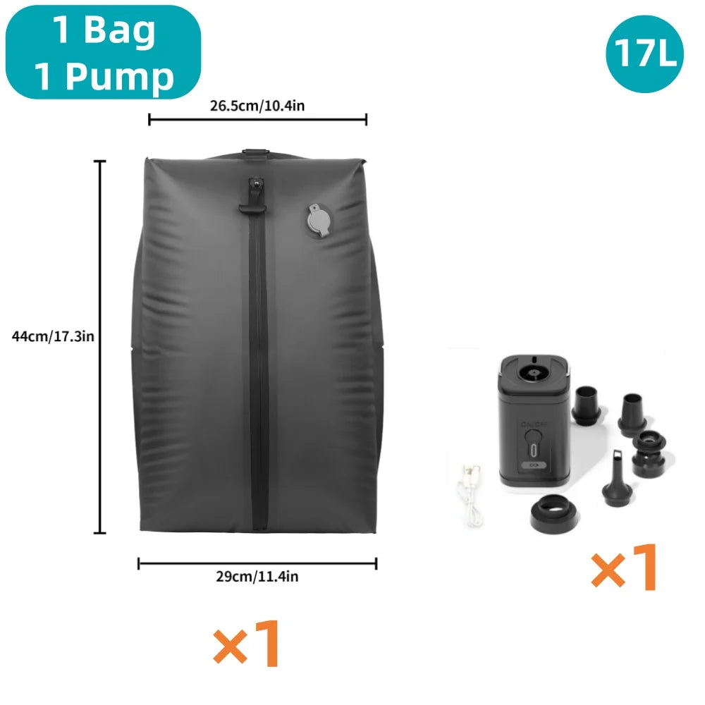 17L Travel Vacuum Storage Bags with Air Pump, Outdoor Clothes Compression Bags, Reusable Empty Vacuum Bags for Clothes Suitcases