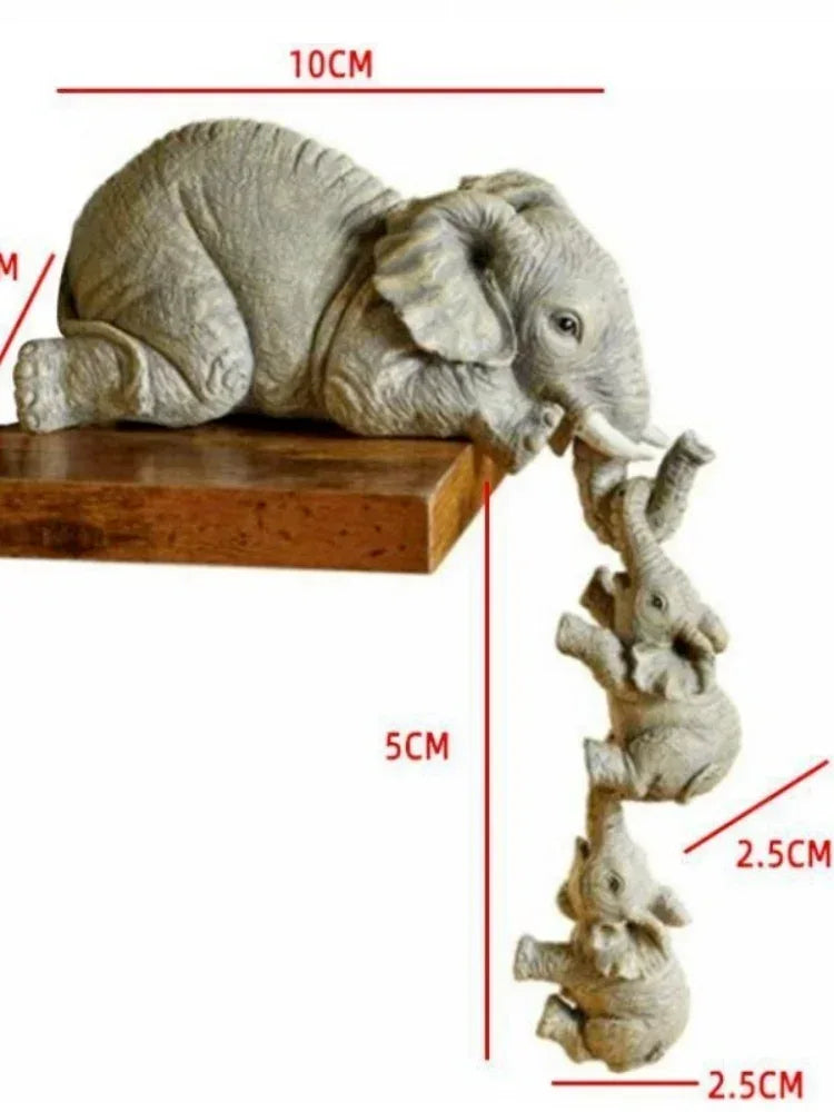 3pcs/set Cute Elephant Figurines Elephant Holding Baby Elephant Hanging Off The Edge of A Shelf or Table Resin Crafts - Urbizia