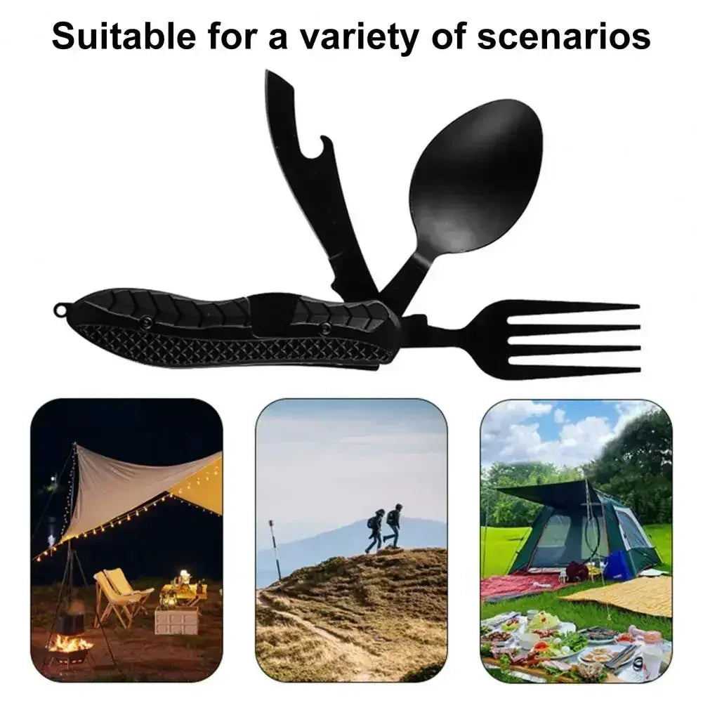 Bottle Opene Three-in-One Multi-Tool Camping Folding Knife Comfortable Grip Hook Design Stainless Steel Folding Spoon Fork Knife