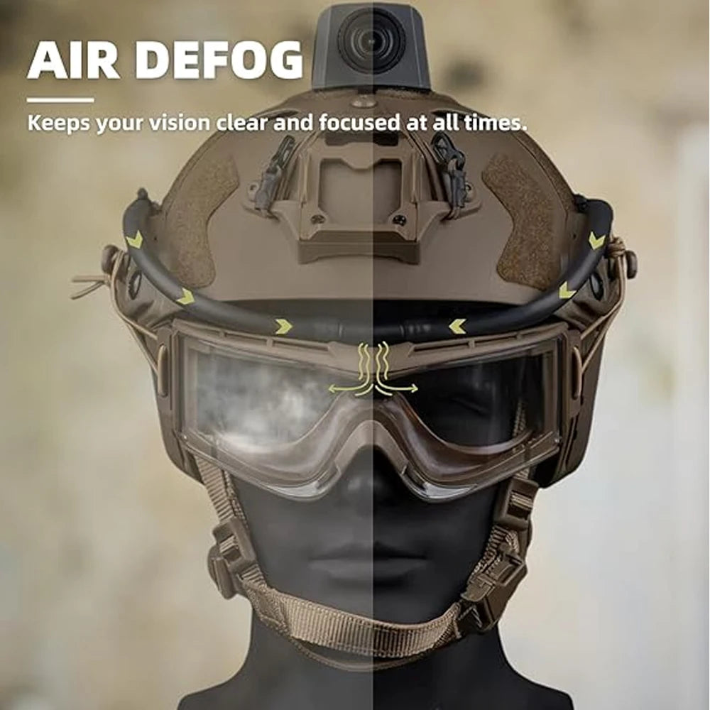 Tactical Goggles Fan Defogger Anti-Fog Kit Eyewear Air Defog for Airsoft Shooting Motocross Skiing Mountaineering Clear Vision